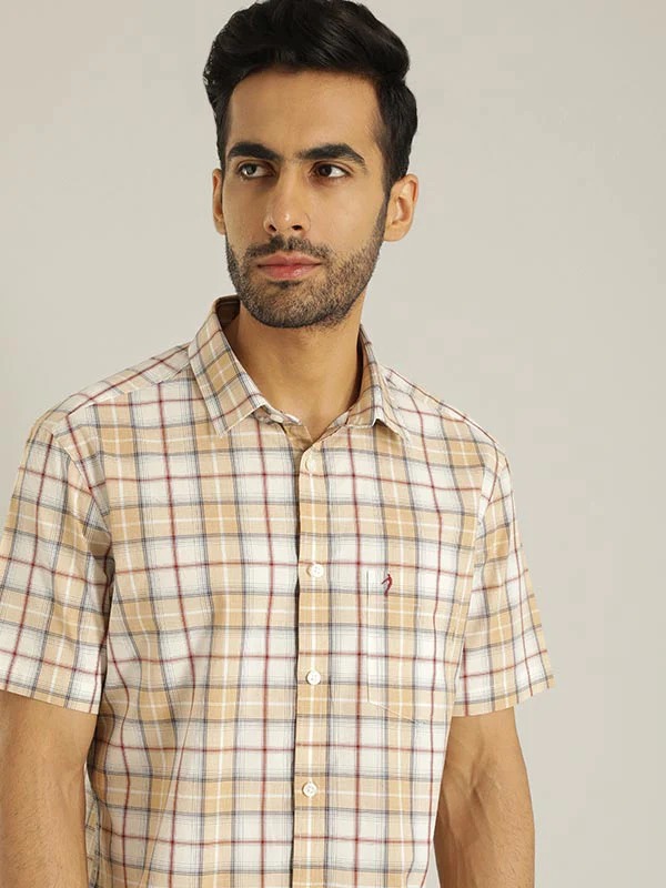 Indian Terrain Men's Slim Fit Half Sleeve Checkered Multicolor Shirt